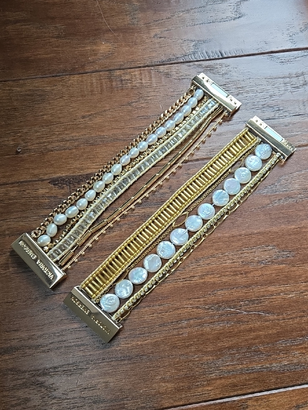 Victoria Emerson Gold-Tone Multi-Row Bracelet Connector with Pearl Accents Set 2
